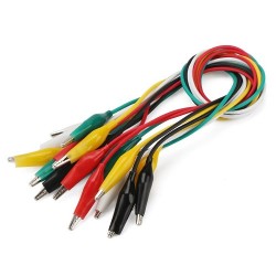 Crocodile Clip Patch Cable - Set of 10 - 50cm Cable Length - 5 Colors - Alligator Clip Patch Cable