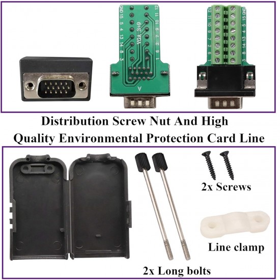 DB15 15-Pin Male Breakout Adapter with Screw Terminal | VGA  Connector DIY Kit With Enclosure