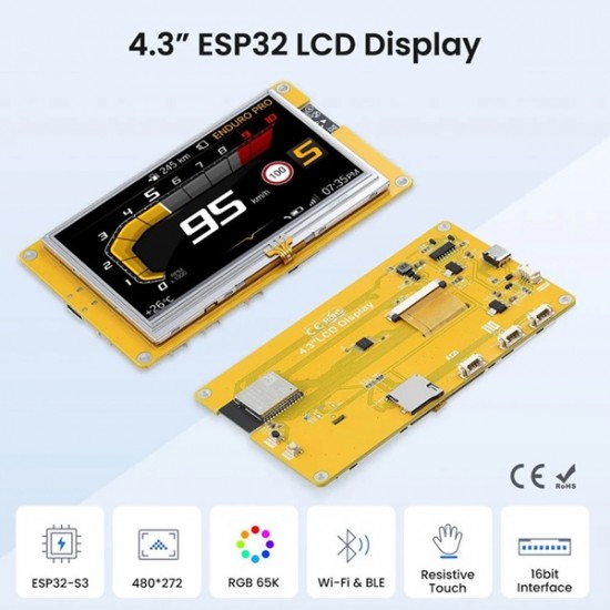 Elecrow 4.3inch ESP32-S3 Touch Display | 480*272 | Resisitive Touch | With WiFi and BLE Elecrow 4.3inch ESP32-S3 Touch Display | 480*272 | Resisitive Touch | With WiFi and BLE