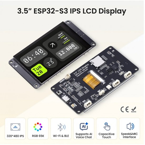 Elecrow 3.5Inch ESP32-S3 Display with 320x480 Capacitive IPS Touch Panel | With Speaker/Mic/BAT Interface | Supports AI Voice Chat
