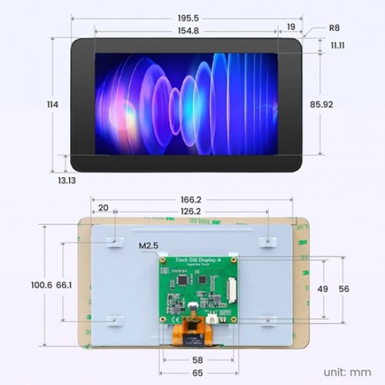 Elecrow 7inch IPS DSI Touch Screen-A 800×480 Monitor Compatible with Raspberry Pi/BB Black, etc (MPN:DLH05270B)