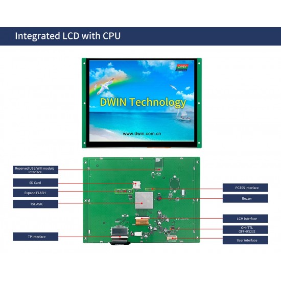 DWIN 9.7 Inch HMI TFT LCD, Resistive Touch, TN TFT 1024x768 250nit LCD Display, DMG10768C097_03WTR (Commercial grade)