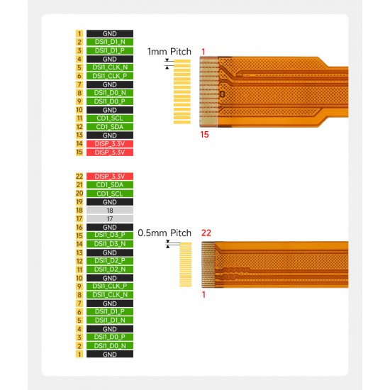 DSI FPC Flexible Cable (B) For Raspberry Pi 5, 22PIN To 15PIN, Suitable For DSI Displays, 200mm Length DSI FPC Flexible Cable (B) For Raspberry Pi 5, 22PIN To 15PIN, Suitable For DSI Displays, 200mm Length