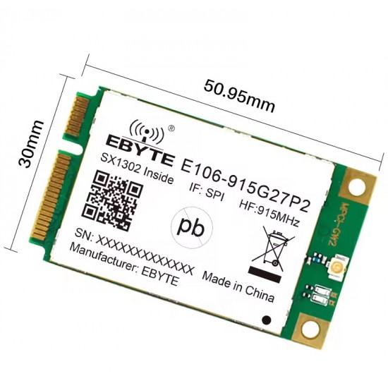 E106-915G27P2 SX1302 915MHz LoRaWAN Gateway Module - Standard Mini-PCIe Socket - SPI Interface