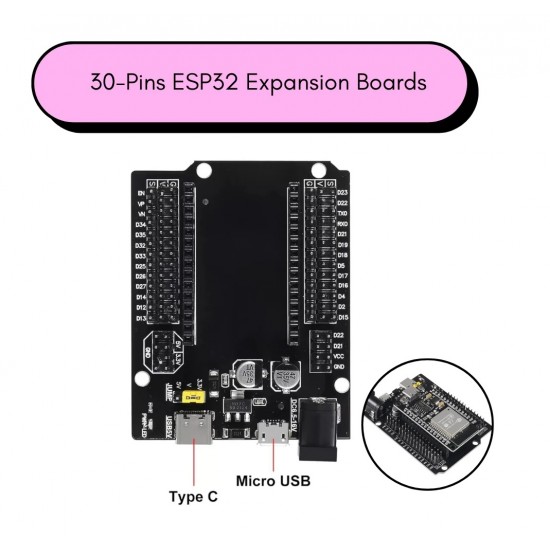 30 Pin ESP32 GPIO Expansion Board with Type-C USB and Micro USB Dual Interface for ESP32 ESP-32 ESP-32S Development Board 30 Pin ESP32 GPIO Expansion Board with Type-C USB and Micro USB Dual Interface for ESP32 ESP-32 ESP-32S Development Board