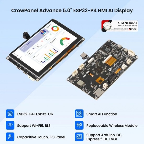 Elecrow CrowPanel Advanced 5inch |ESP32-P4 HMI AI Display 800x480 IPS Touch Screen with WiFi 6 - Without Camera Elecrow CrowPanel Advanced 5inch |ESP32-P4 HMI AI Display 800x480 IPS Touch Screen with WiFi 6 - Without Camera