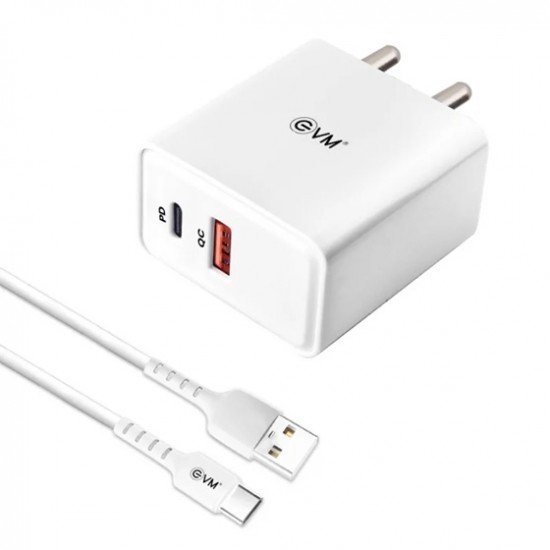 EVM EnSpeed 36W USB QC+PD Power Adapter - 1 USB A Port & 1 USB Type C Port EVM EnSpeed 36W USB QC+PD Power Adapter - 1 USB A Port & 1 USB Type C Port