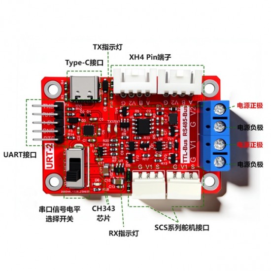 Feetech FE-URT2-C001 USB to TTL Converter Module for Servo Communication & Debugging