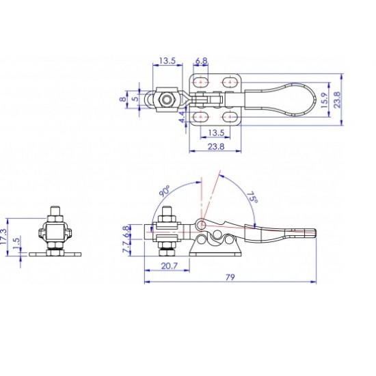 GH-201 Horizontal Handle Toggle Clamp - Holding Force 27kg - Flat Base All Arm Types