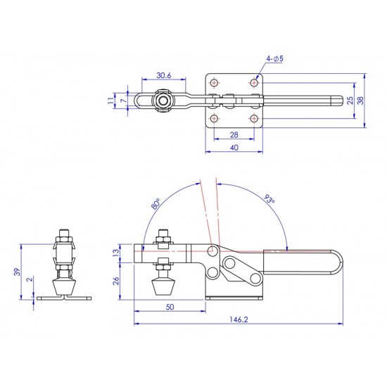 GH-201-C Horizontal Handle Toggle Clamp - Holding Force 100Kg