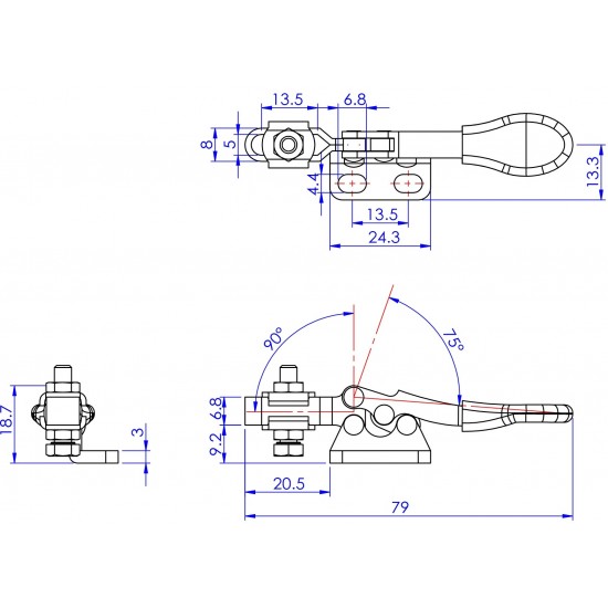 GH-201-L Horizontal Handle Toggle Clamp - Holding Force 27kg