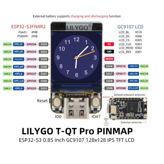 LILYGO TTGO T-QT Pro ESP32-S3FN8 With 0.85inch IPS LCD Display Module - Solder Version (H628)