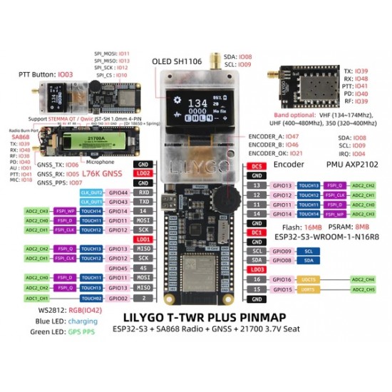 LILYGO T-TWR Plus ESP32-S3-WROOM-1-N16R8 400-480MHz Wireless Module With 1.3inch OLED Display - H632
