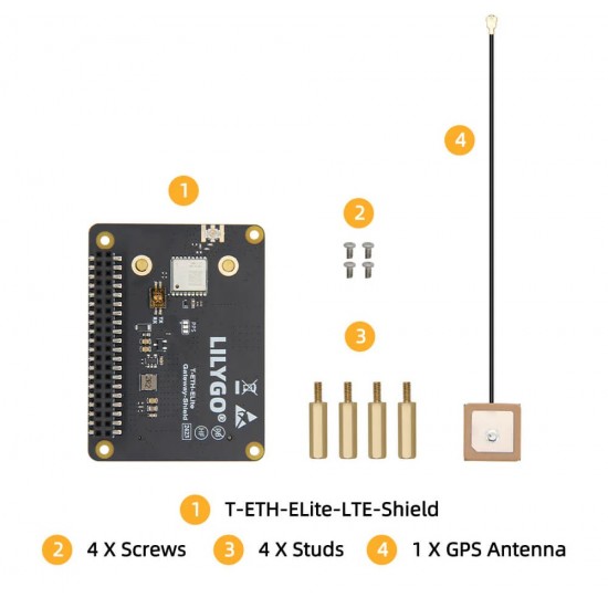 LILYGO T-ETH ELite LTE Shield PCIe Expansion Board With L76K GPS Module, 40 Pin GPIO & PCIe Interface, Support T-PCIe LTE Module (H744-02)