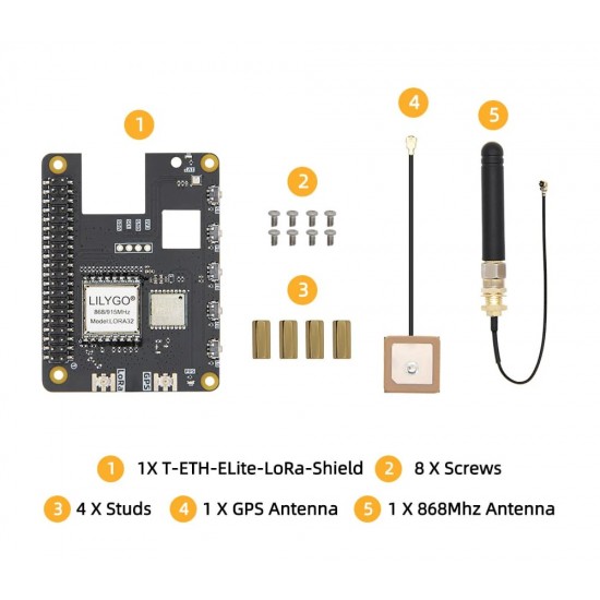 LILYGO T-ETH ELite SX1262 868MHz LoRa Shield Expansion Board With L76K GPS Module, 40 Pin GPIO, Compatible With T-ETH ELite Board (H744-04)