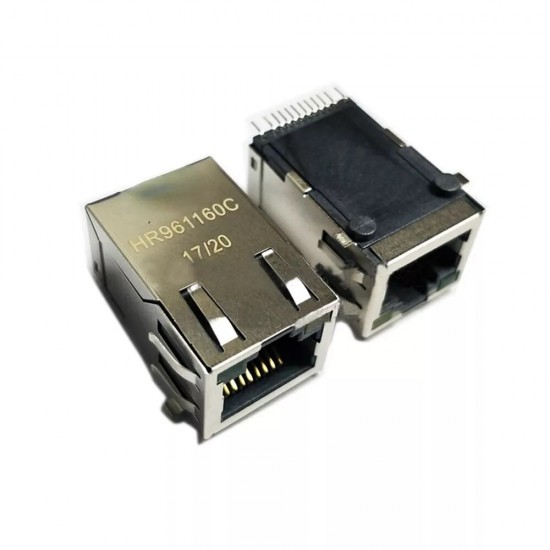 HR961160C Single Port RJ45 Ethernet Connector With Integrated Magnetics and LEDs