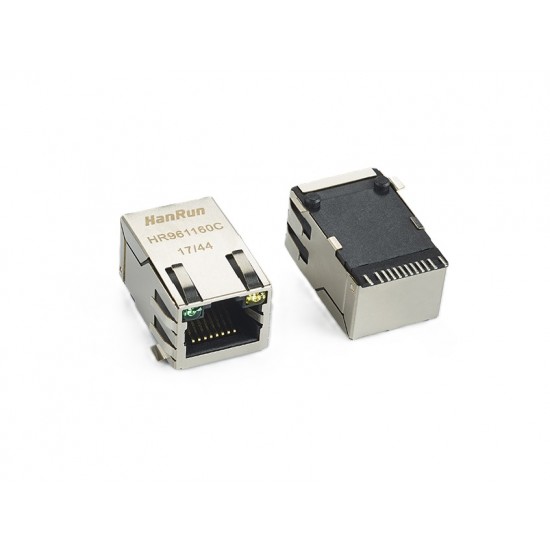 HR961160C Single Port RJ45 Ethernet Connector With Integrated Magnetics and LEDs