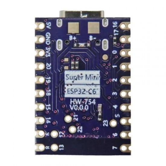 ESP32-C6 Super Mini Development Board - Based On ESP32-C6FH4 - WiFi 6 & Bluetooth 5 - Unsoldered Header (HW-754) ESP32-C6 Super Mini Development Board - Based On ESP32-C6FH4 - WiFi 6 & Bluetooth 5 - Unsoldered Header (HW-754)