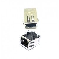 HY931147C Single Port RJ45 Ethernet Connector With Integrated Magnetics and LEDs - 10/100Base-TX