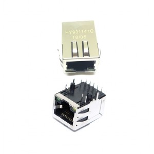 HY931147C Single Port RJ45 Ethernet Connector With Integrated Magnetics and LEDs - 10/100Base-TX