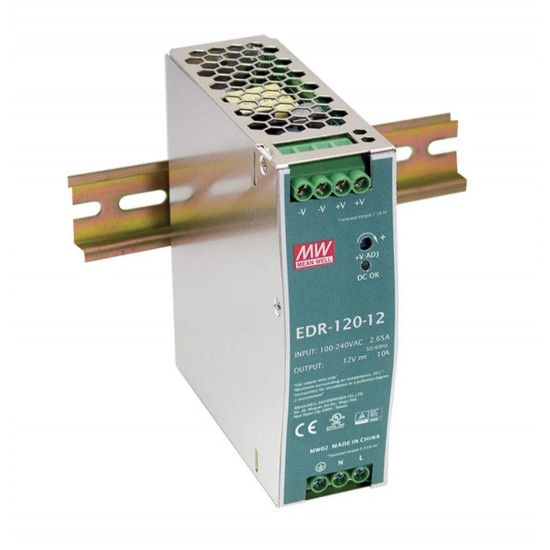 Mean Well EDR-120-12 12V 10A 120W Industrial DIN Rail Power Supply - Single Output Mean Well EDR-120-12 12V 10A 120W Industrial DIN Rail Power Supply - Single Output