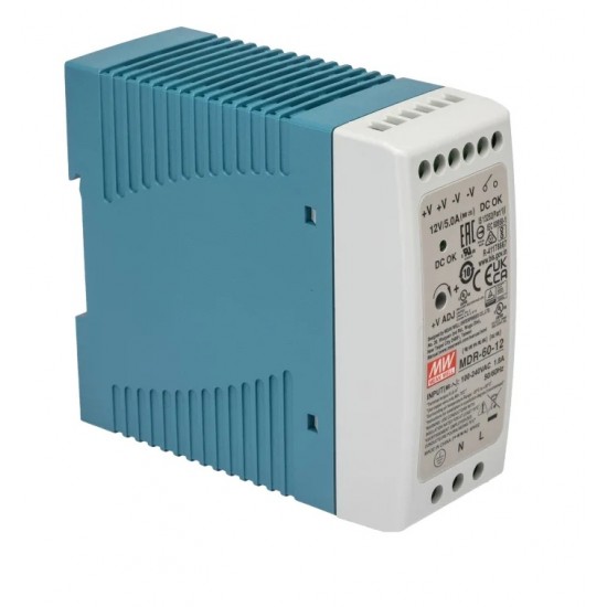 Mean Well MDR-60-12 12V 5A 60W Industrial DIN Rail Power Supply - Single Output