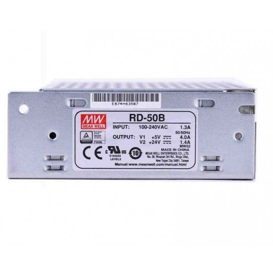 Mean Well RD-50B 5V 4A + 24V 1.4A 53.6W Dual Output Switching Power Supply (SMPS) Mean Well RD-50B 5V 4A + 24V 1.4A 53.6W Dual Output Switching Power Supply (SMPS)