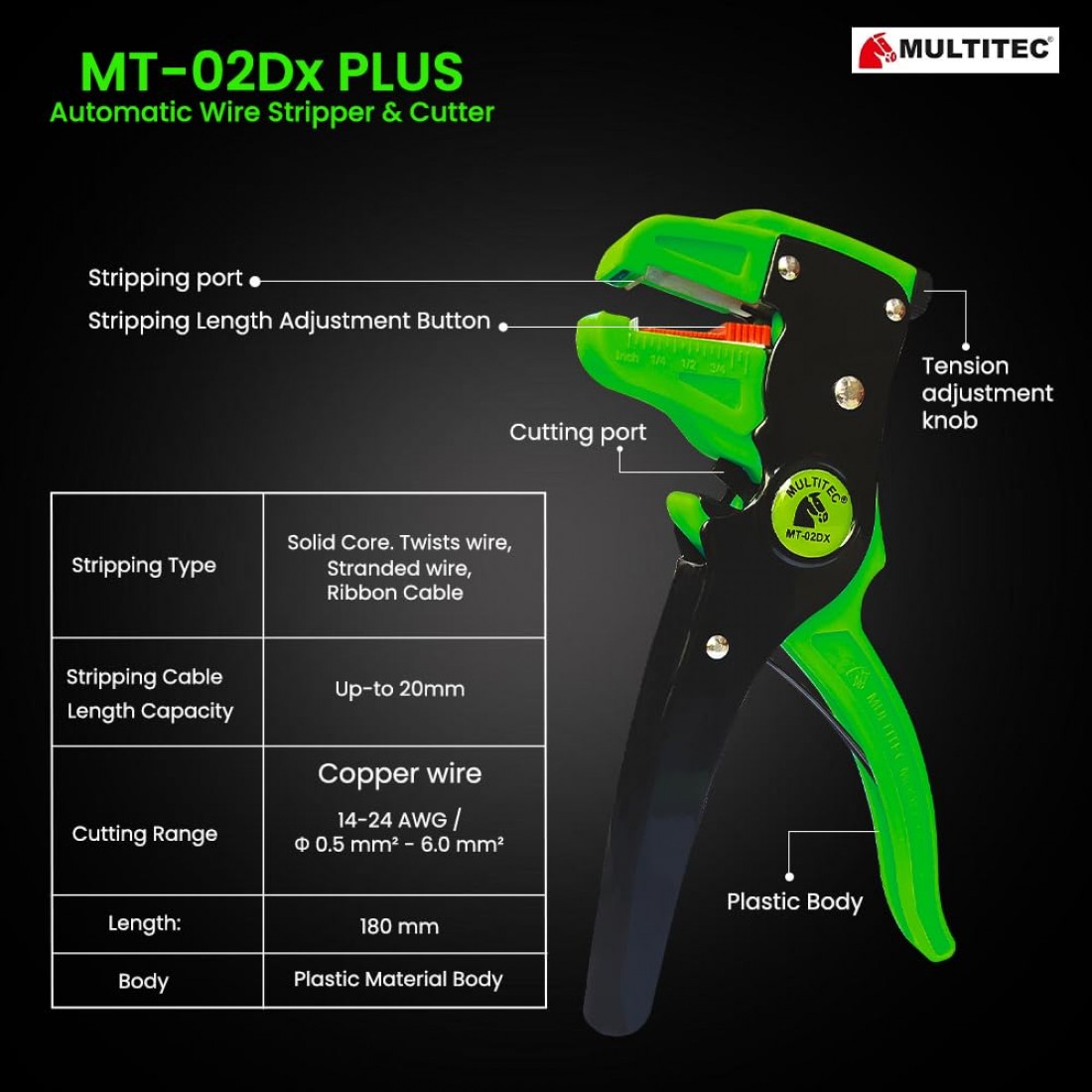Buy Multitec MT-02DX+ Self Adjusting Wire Stripper and Cutter Online In ...