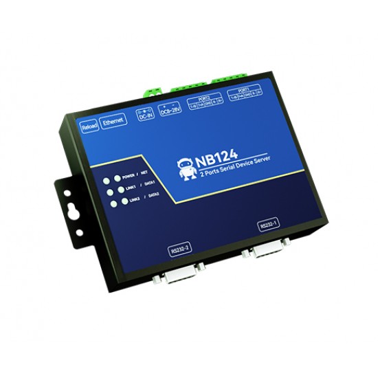 NB124ES 2-Channel Serial Server RS485/RS232/RS422 to Ethernet Converter, Support POE Function