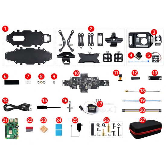 WAVEGO PI4 Kit (Unassembled), 12-DOF Bionic Dog-Like Robot, Open Source for ESP32 And PI4B, Facial Recognition, Color Tracking, Motion Detection With Raspberry Pi 4B-4GB