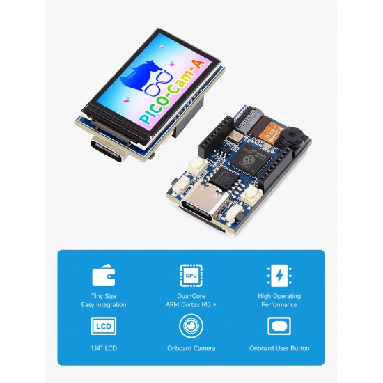 RP2040 Microcontroller Camera Development Board, Onboard HM01B0 Grayscale Camera And 1.14inch IPS LCD Display