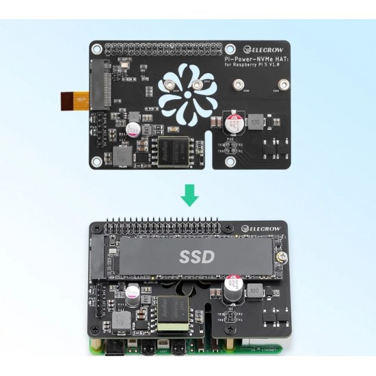 Elecrow Pi Power M.2 NVMe & PoE+ Hat for Raspberry Pi 5, Support M.2 NVMe SSDs 2230/2242/2260/2280 Elecrow Pi Power M.2 NVMe & PoE+ Hat for Raspberry Pi 5, Support M.2 NVMe SSDs 2230/2242/2260/2280