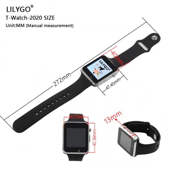 LILYGO T-Watch 2020 V3 400mAh, IPS Touch, Microphone, WIFI Bluetooth, ESP32 Programmable Watch (Q307) - Black