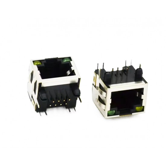 RJ45 8P8C Modular Socket Right Angle With LEDs - Single Port Ethernet LAN Female Connector