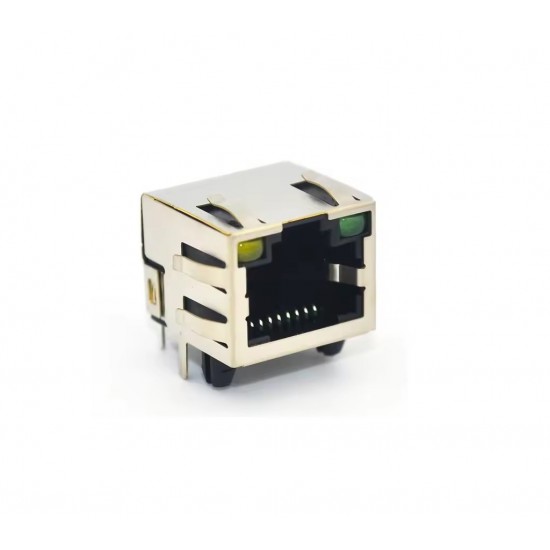 RJ45 8P8C Modular Socket Right Angle With LEDs - Single Port Ethernet LAN Female Connector