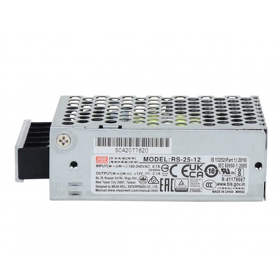 Mean Well RS-25-12 12V 2.1A 25.2W Switching Power Supply (SMPS) - Single Output Mean Well RS-25-12 12V 2.1A 25.2W Switching Power Supply (SMPS) - Single Output
