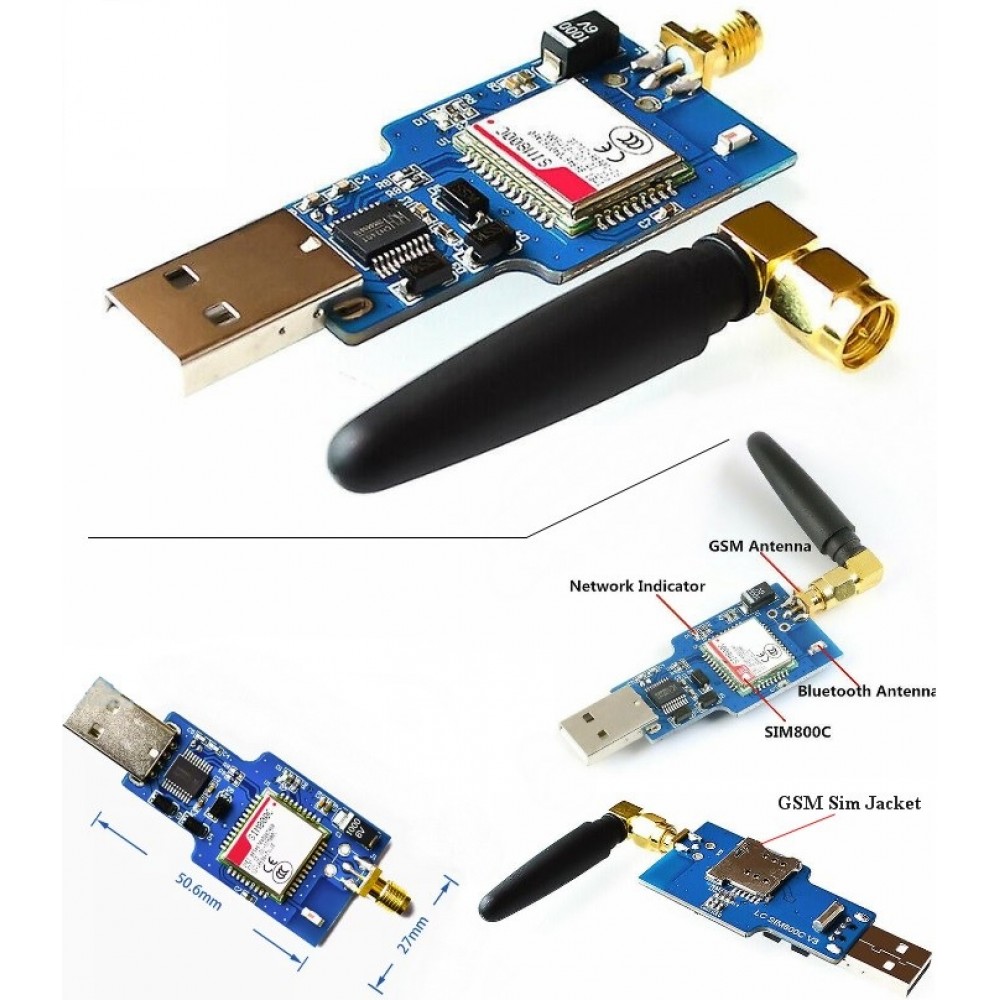 Buy USB To GSM Serial GPRS SIM800C Module Wireless Bluetooth Board ...