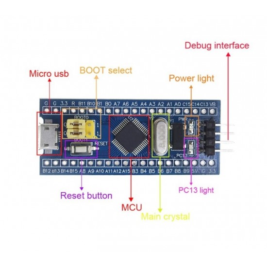 STM32F103C8T8 Minimum System Board - USB C Interface (HW-267E)