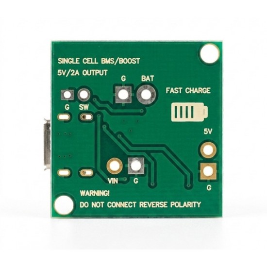 Single Cell BMS Boost Converter Module - 5V / 2A (Upto 2.8A with Cooling) Single Cell BMS Boost Converter Module - 5V / 2A (Upto 2.8A with Cooling)