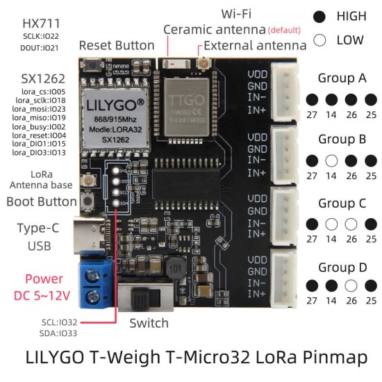 LILYGO TTGO T-Weigh ESP32 T-Micro32 LoRa SX1262 Wireless Module