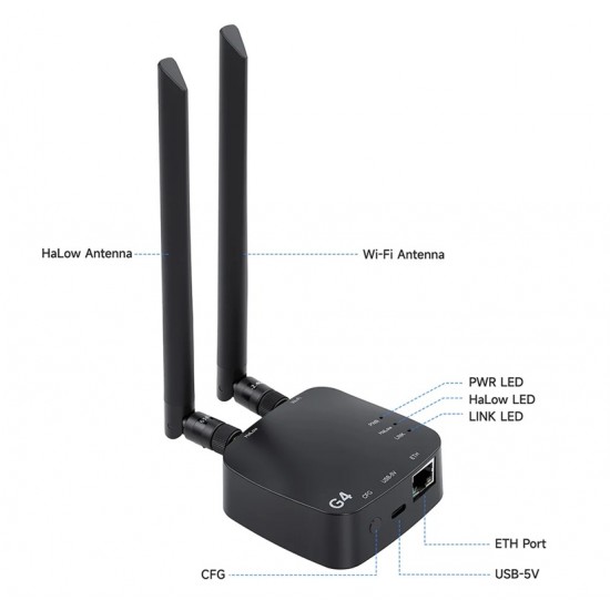 Elecrow ThinkNode G4 Wi-Fi HaLow Gateway Support Wi-Fi/Wi-Fi HaLow/Ethernet Connections | Supports AP/STA/Mesh, 850~950 MHz Elecrow ThinkNode G4 Wi-Fi HaLow Gateway Support Wi-Fi/Wi-Fi HaLow/Ethernet Connections | Supports AP/STA/Mesh, 850~950 MHz