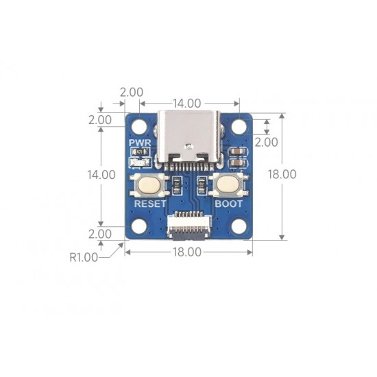 USB Type-C Adapter Board, Onboard FPC Connector, Reset & Boot Button - FFC Cable Included