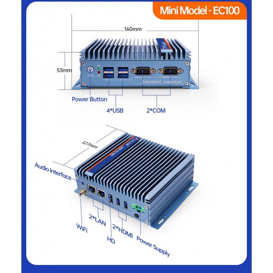 USR-EC100 X86 Industrial Grade Mini Computer - 8GB LPDDR4 RAM + 128GB Storage - Based On Intel J6412 12th Gen Processor - Windows 11 Pro Preinstalled