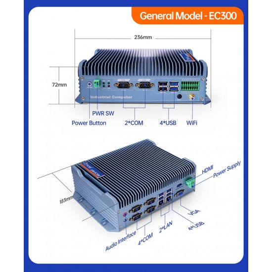 USR-EC300 X86 Industrial Grade Mini Computer - 8GB LPDDR4 RAM + 128GB Storage - Based On Intel I5 7200U Processor - Windows 11 Pro Preinstalled USR-EC300 X86 Industrial Grade Mini Computer - 8GB LPDDR4 RAM + 128GB Storage - Based On Intel I5 7200U Processor - Windows 11 Pro Preinstalled