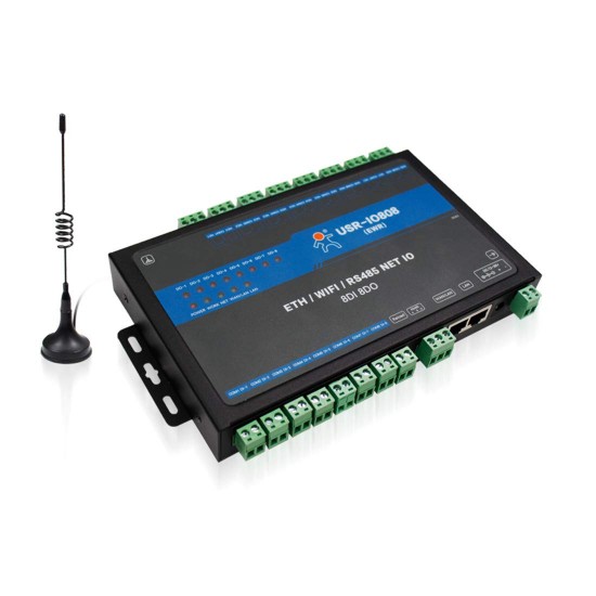 USR-IO808-EWR V2 8 Way Network IO Controller 8 DI 8DO ETH/ WiFi/ RS485 Interface Modbus TCP/ RTU Support