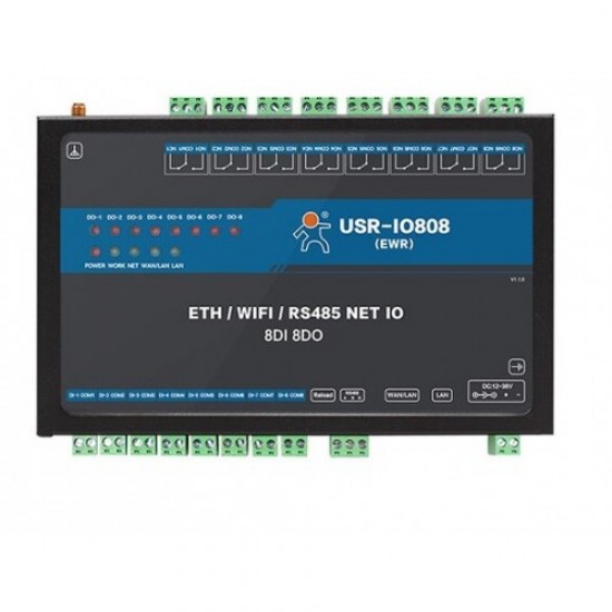 USR-IO808-EWR V2 8 Way Network IO Controller 8 DI 8DO ETH/ WiFi/ RS485 Interface Modbus TCP/ RTU Support