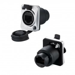 YT RJ45 Female Socket Dual Port Metal Panel Ethernet Connector IP65 Waterproof - Panel Mount - YT-RJ45-JSX-16-001