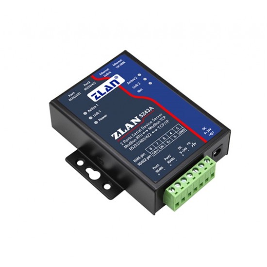 ZLAN ZLAN5243A 2-Port RS232/RS485/RS422 to Ethernet Serial Device Server – Modbus RTU to TCP/IP Converter