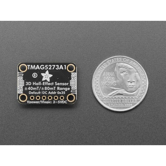 Adafruit TMAG5273 (A1) 3D Hall Effect Magnetometer Breakout - ±40mT, ±80mT - STEMMA QT (MPN:6489)