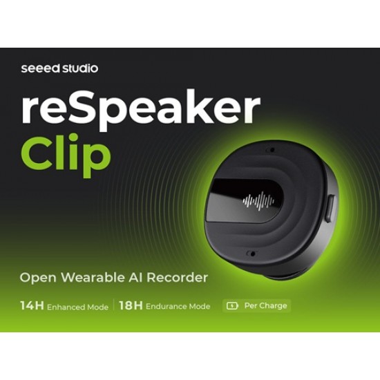 Seeed Studio reSpeaker Clip – Open Wearable AI Recorder - 2GB Inbuilt Storage & Battery  - 0.5inch 88*48 OLED Display (MPN: 100020126)